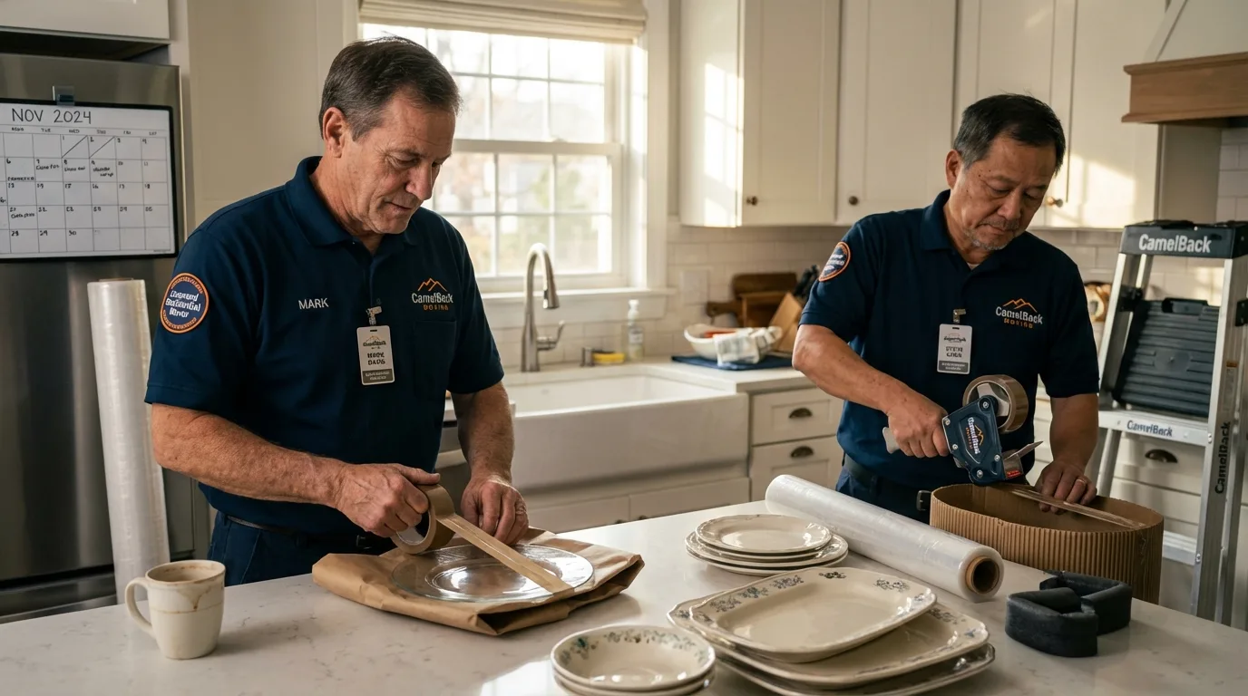 Professional crew packing kitchen dishware in Pecos, NM